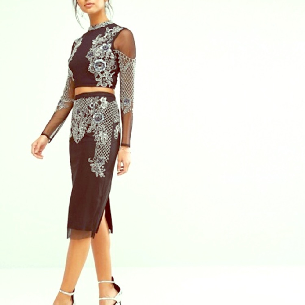 Embellished crop top and midi skirt